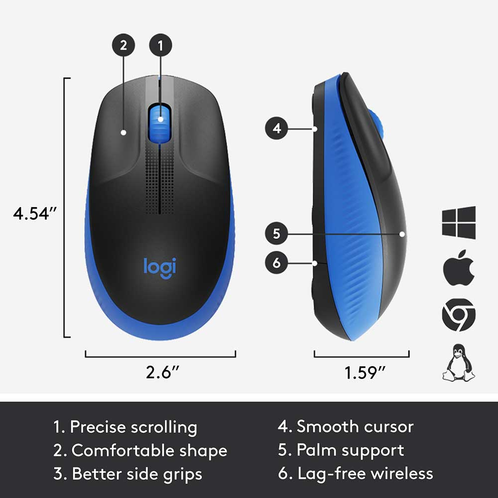 Rato ptico Logitech M190 Full-Size Wireless Mouse 1000DPI Azul 4