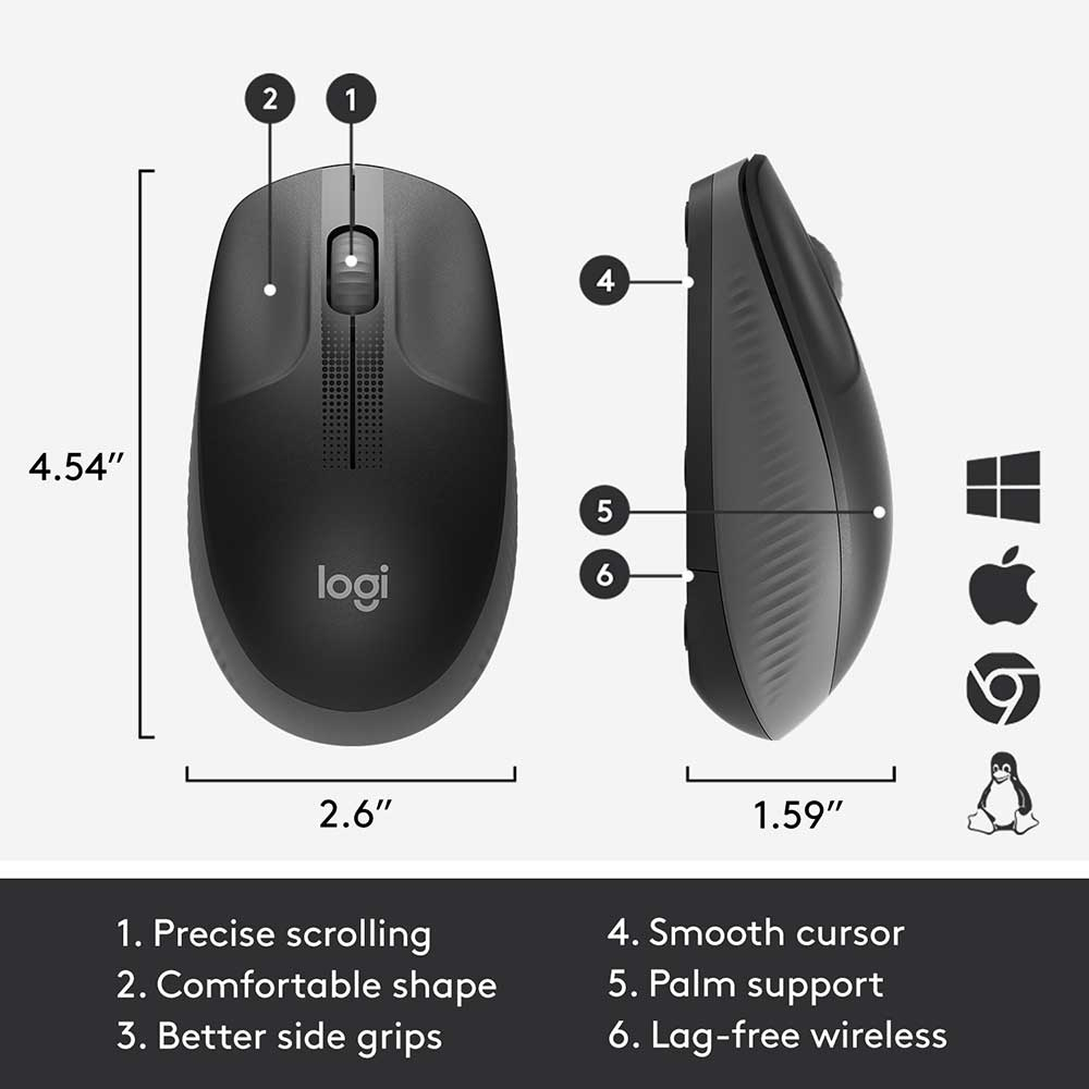 Rato ptico Logitech M190 Full-Size Wireless Mouse 1000DPI Preto 2