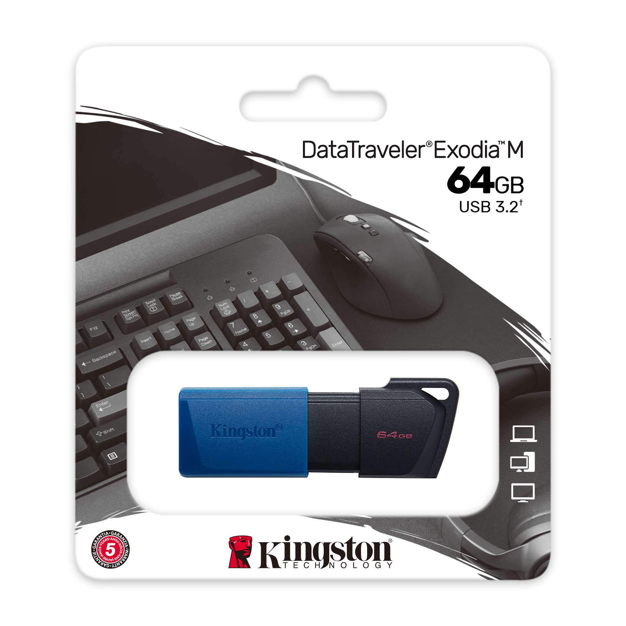 Pen Drive Kingston DataTraveler Exodia M USB 3.2 64GB Preta/Azul 3