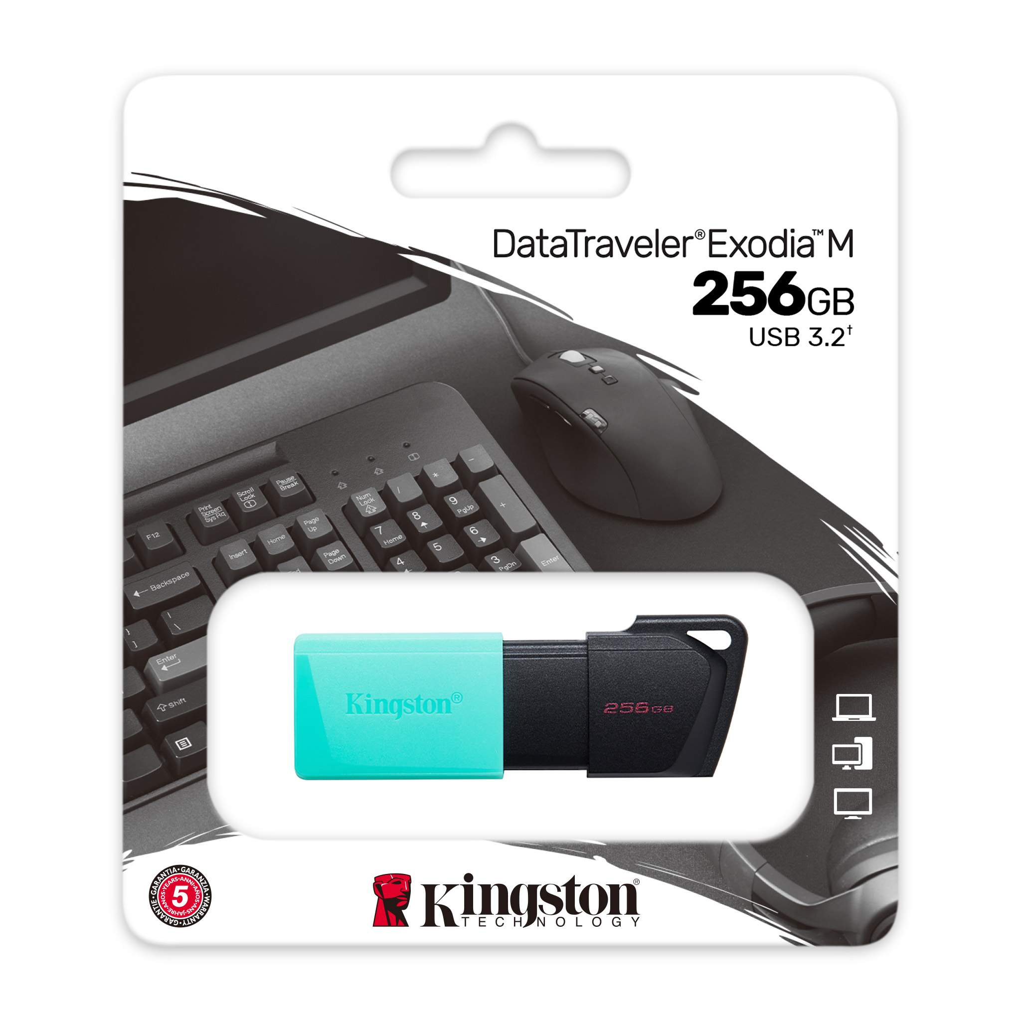 Pen Drive Kingston DataTraveler Exodia M USB 3.2 256GB Preta/Azul Turquesa 3