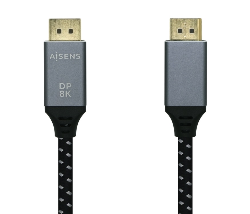 Cabo DisplayPort 1.4 Aisens M/M 8K 2m Malha Preto/Cinza 1
