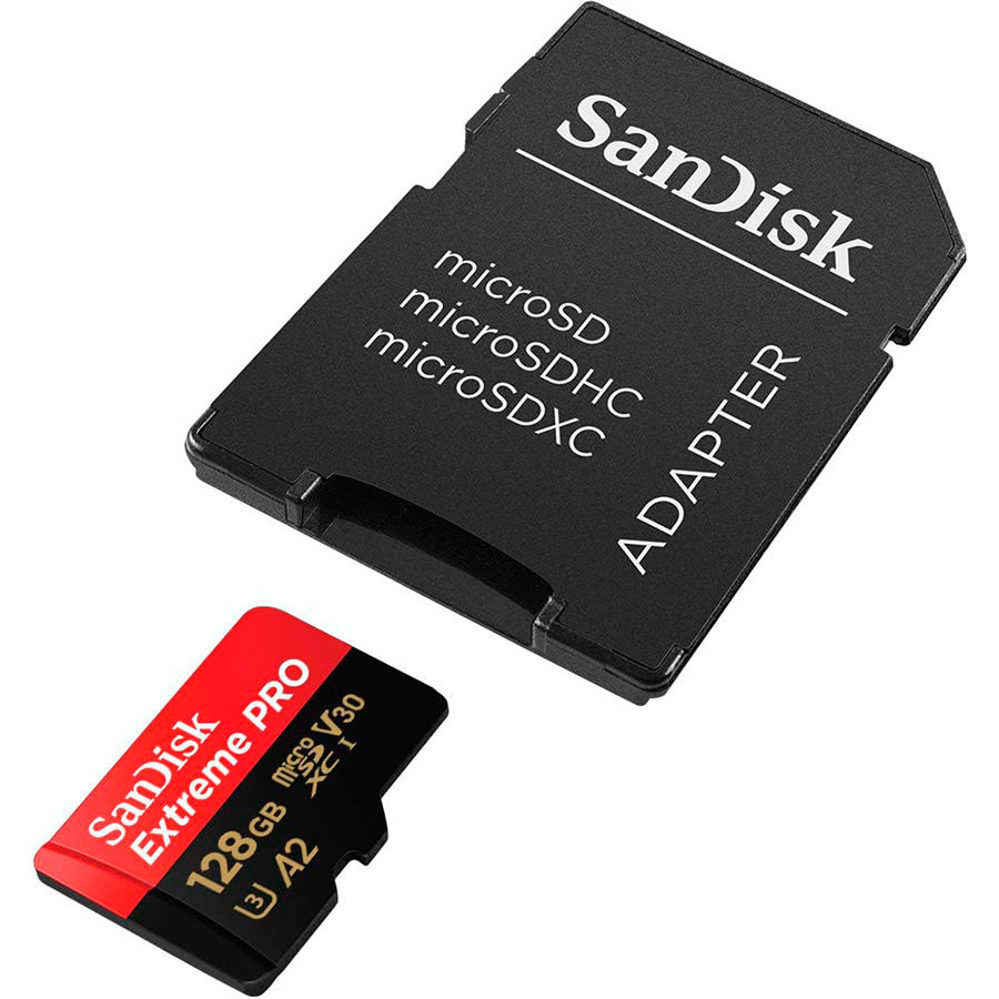 Carto de Memria SanDisk Extreme Pro UHS-I C10 U3 V30 A2 microSDXC 128GB + Adaptador SD 4