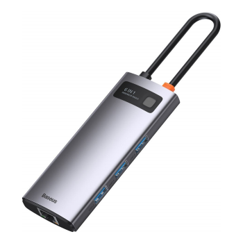 Adaptador Baseus Metal Gleam Series USB-C 6-em-1 (HDMI + USB-A 3.2 + USB-C 100W + RJ45) Cinza 3