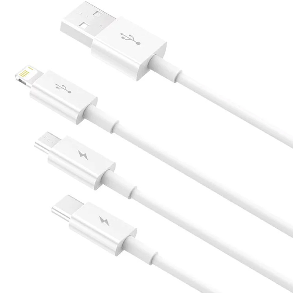 Cabo Baseus Superior USB-A p/ USB-C | Micro USB | Lightning 3.5A 1m Branco 3