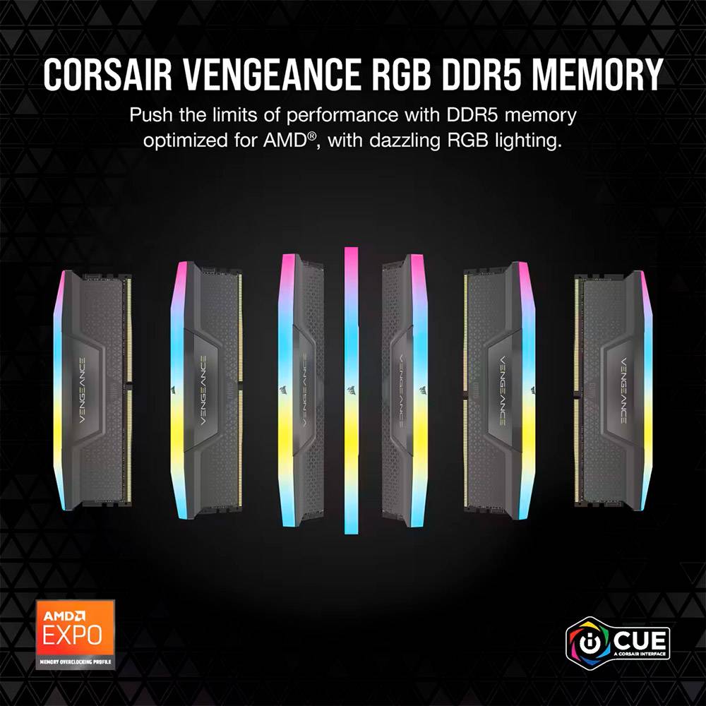 Memória RAM Corsair Vengeance RGB (AMD Expo) 32GB (2x16GB) DDR5-6000MHz CL36 Preta 2