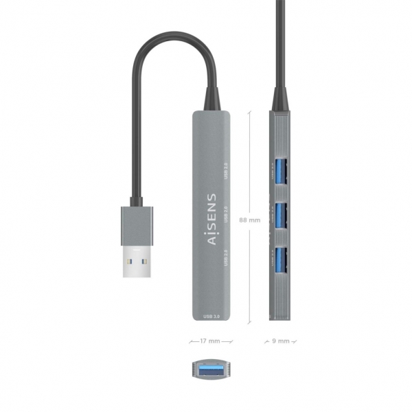 Aisens Hub USB-A 3.0 - 3x USB-A 2.0 Alumínio 4