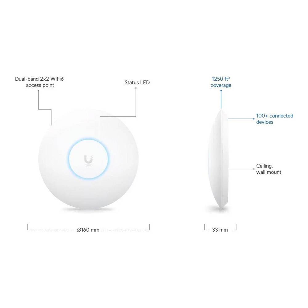 Access Point Ubiquiti UniFi U6+ WiFi 6 Dual-Band 2x2 Gigabit PoE Ceiling Mount 2