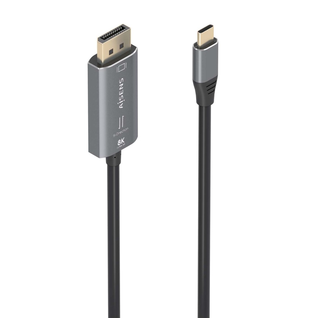 Cabo conversor bidirecional Aisens USB-C para Displayport 8K @ 60 Hz, USB-C/M-DP/M, preto, 1,8 m 1