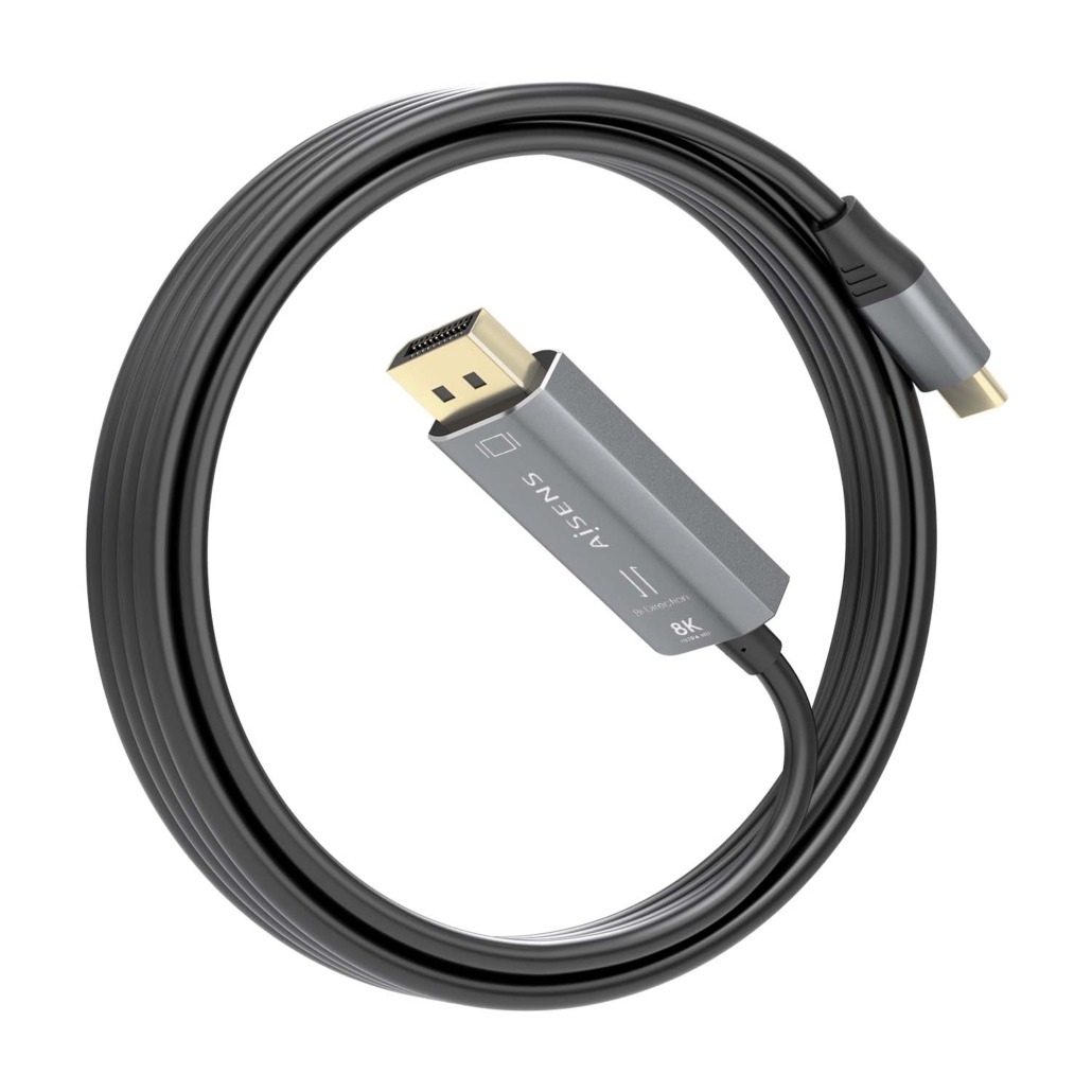 Cabo conversor bidirecional Aisens USB-C para Displayport 8K @ 60 Hz, USB-C/M-DP/M, preto, 1,8 m 2