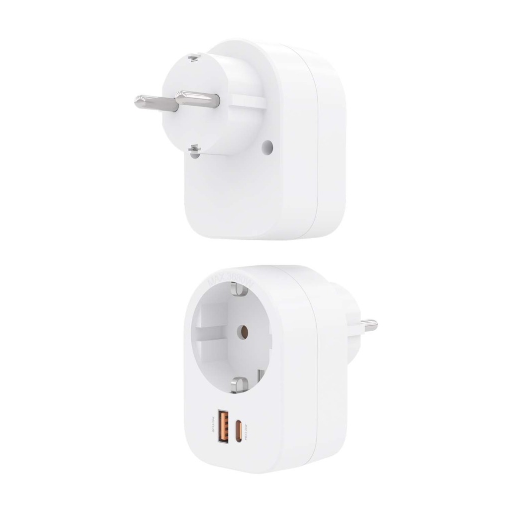 Tomada de Parede Aisens com 1 Tomada + 1xUSB-C 20W PD3.0, 1xUSB-A 20W QC3.0 Branca 2