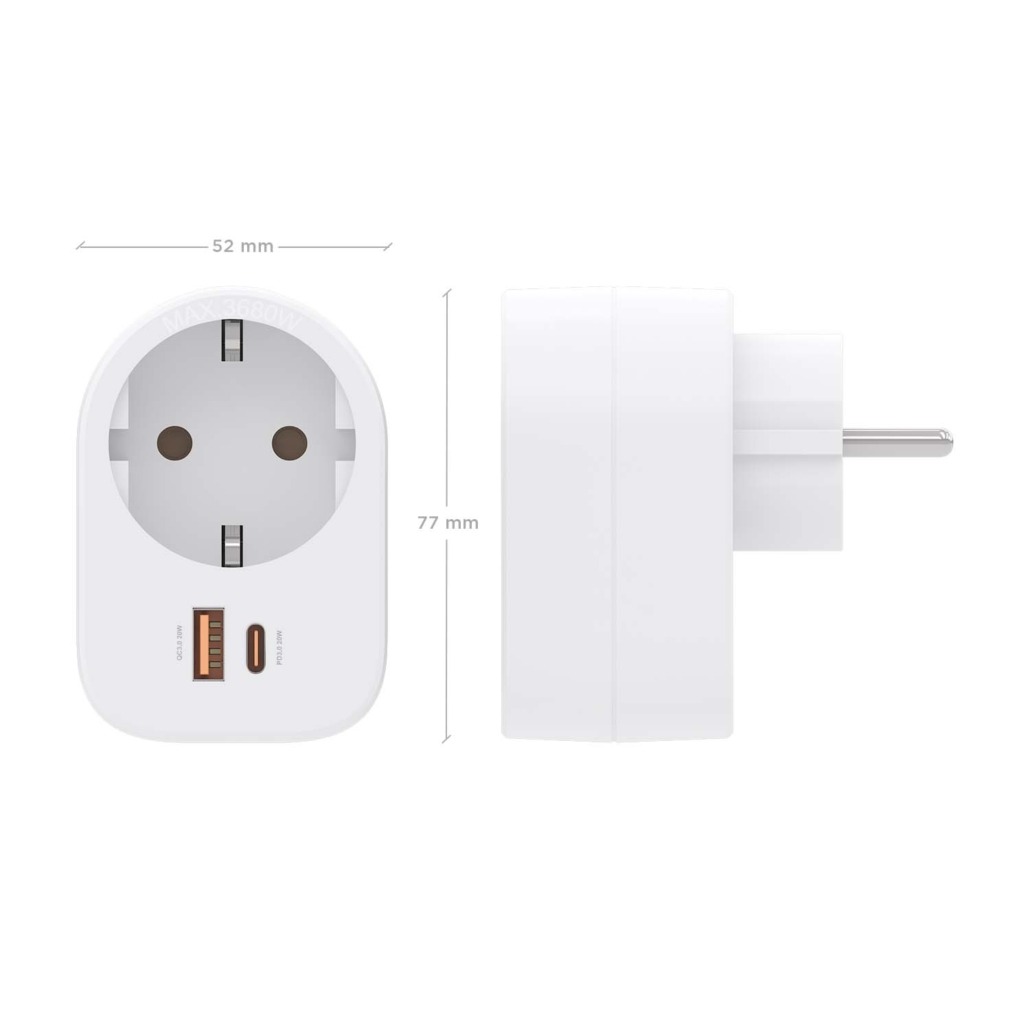 Tomada de Parede Aisens com 1 Tomada + 1xUSB-C 20W PD3.0, 1xUSB-A 20W QC3.0 Branca 3