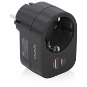 Tomada de Parede Aisens com 1 Tomada + 1xUSB-C 20W PD3.0, 1xUSB-A 20W QC3.0 Preta image
