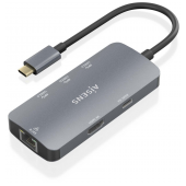 Dock Aisens USB-C 6 em 1, USB-C para 1xHDMI, 1xRJ45, 3xUSB-A, 1xUSB-C PD Cinza image