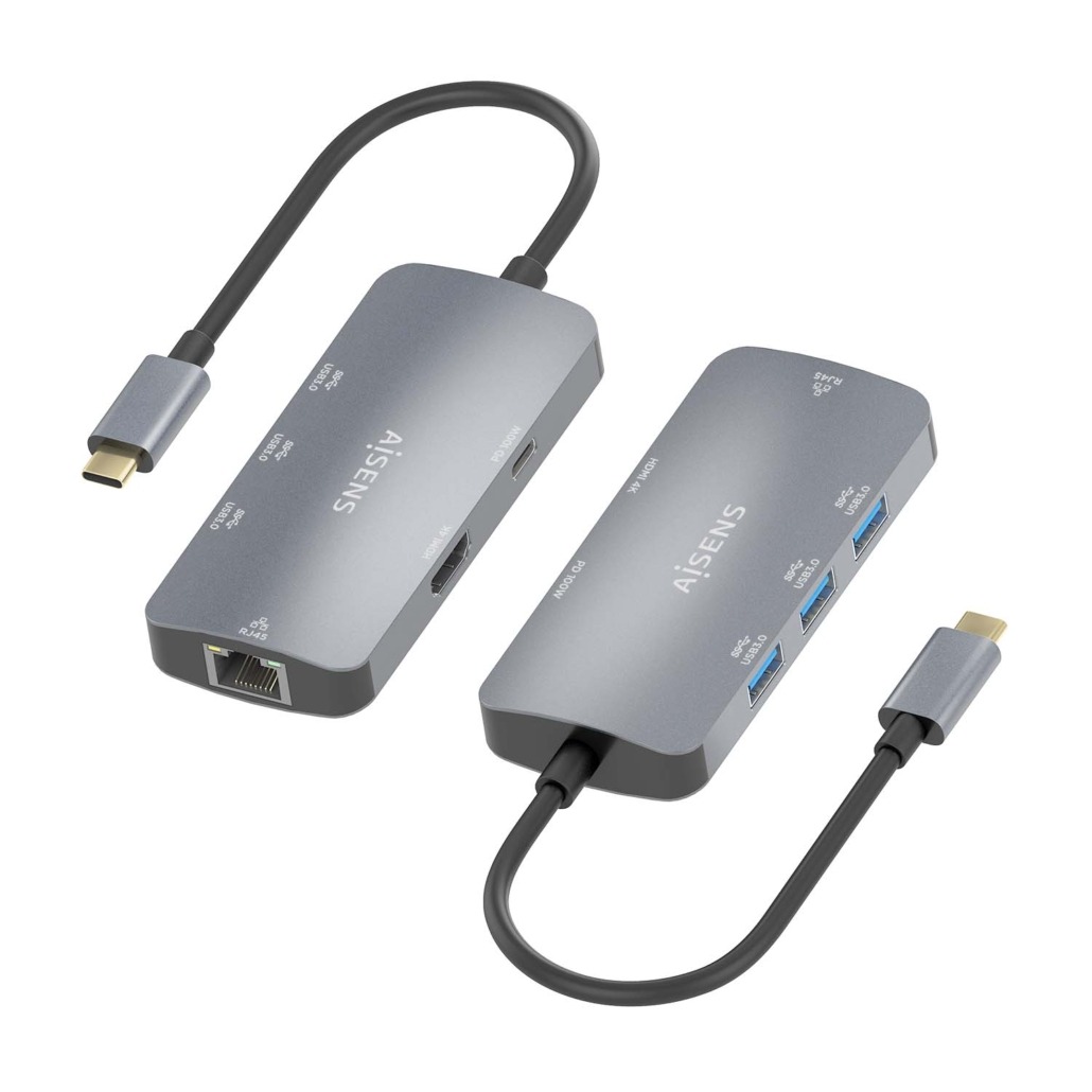 Dock Aisens USB-C 6 em 1, USB-C para 1xHDMI, 1xRJ45, 3xUSB-A, 1xUSB-C PD Cinza 4