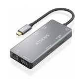 Dock Aisens USB-C 9 em 1, USB-C para 2xHDMI, 1xRJ45, 2xUSB-A USB3.0, 1xUSB-A USB2.0, 1xUSB-C PD, 1xSD, 1xMicro SD, Cinza image