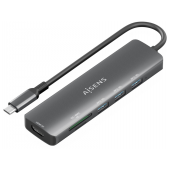 Dock Aisens USB-C 6 em 1, USB-C para 1xHDMI, 3xUSB-A, 1xSD, 1xMicroSD Cinza image