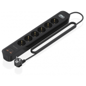 Régua Aisens 6 Tomadas Schuko e 2xUSB-C e 2xUSB-A com Switch on/off Preta image