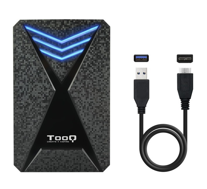 Caixa Externa TooQ Gaming Blue Led TQE-2550BL 2.5 HDD/SSD USB3.1 Preta 3